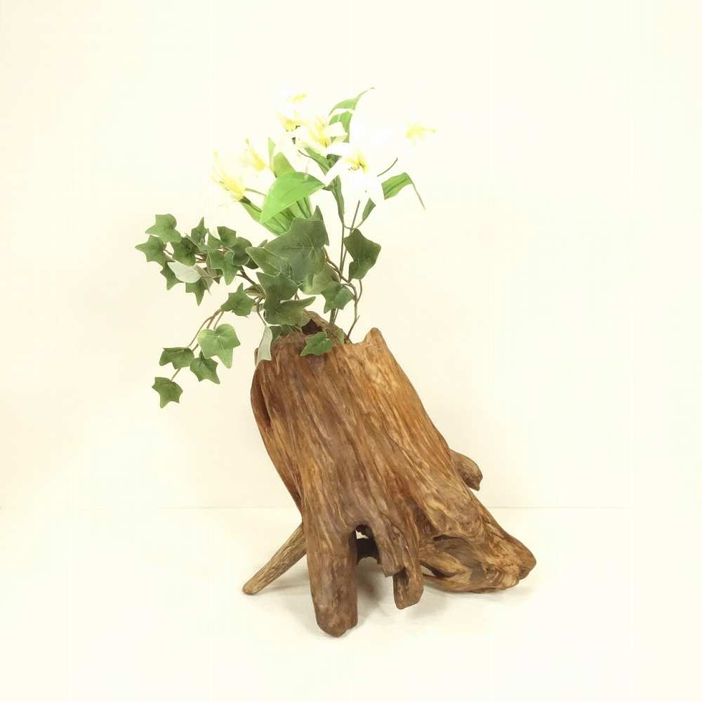 【温泉流木】存在感ある美しいナナメ根流木の花器 花瓶 流木インテリア
