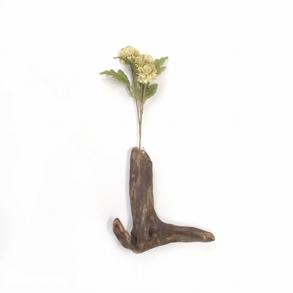 【温泉流木】おしゃれなＬの字変形流木の壁掛け一輪挿し 花器 花瓶 木製 流木インテリア