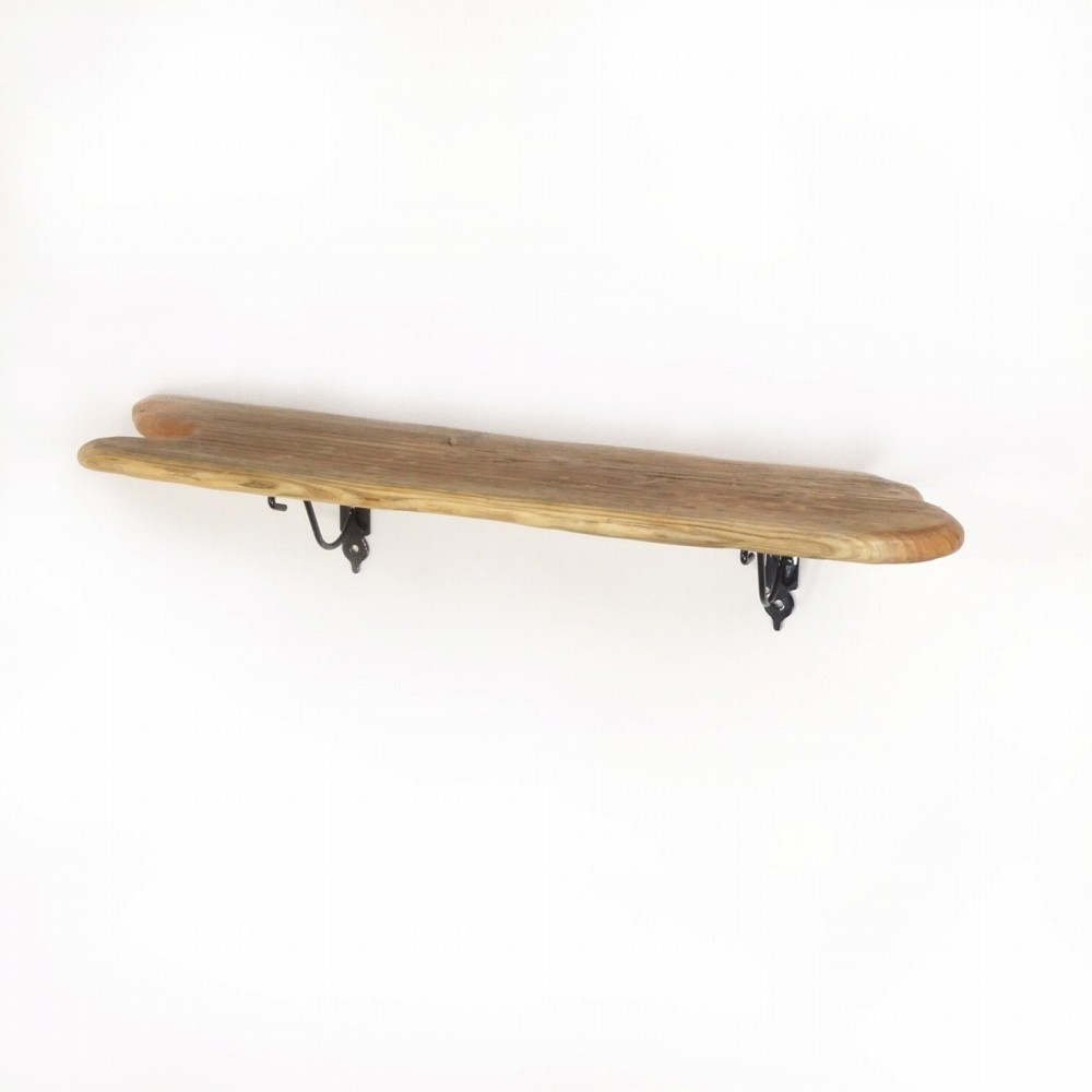 【温泉流木】ヒレのようなくびれがある流木壁掛けラック黒金具 壁掛け棚 ウォールラック 流木インテリア
