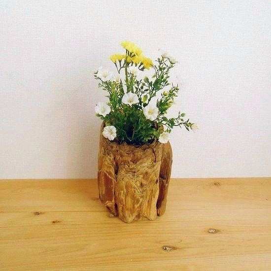 【温泉流木】年輪による彫刻が美しい丸太流木の花瓶 花器 流木インテリア