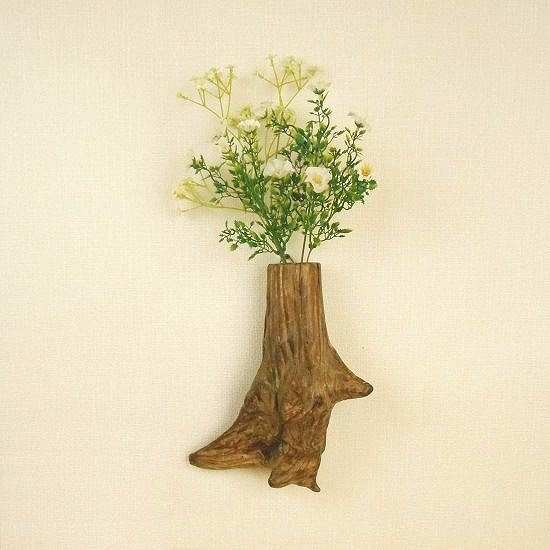 【温泉流木】かわいい木の妖精のような壁掛け花器 花瓶 流木インテリア