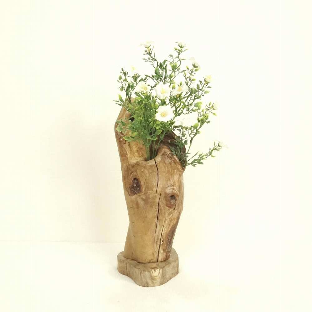 【温泉流木】芸術的にかわいい幹流木の2つ穴一輪挿し・花器 花瓶 流木インテリア