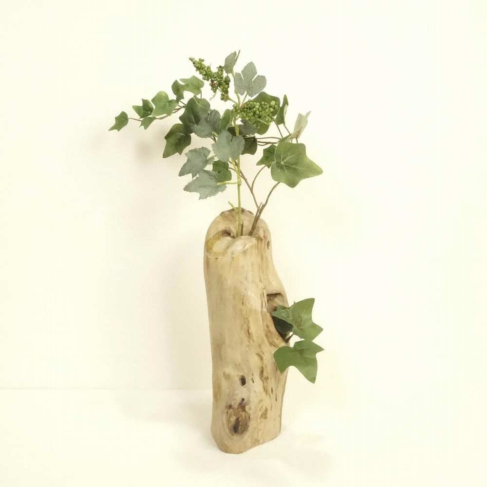【温泉流木】なめらかに美しい幹流木の2つ穴一輪挿し・花器 花瓶 流木インテリア