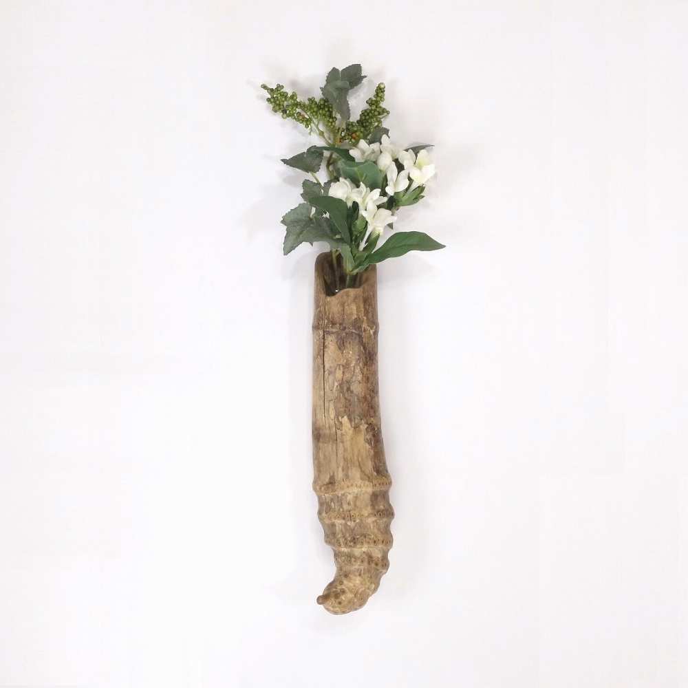 【温泉流木】先の曲がりがかわいい流木竹の壁掛け花器 花瓶 流木インテリア