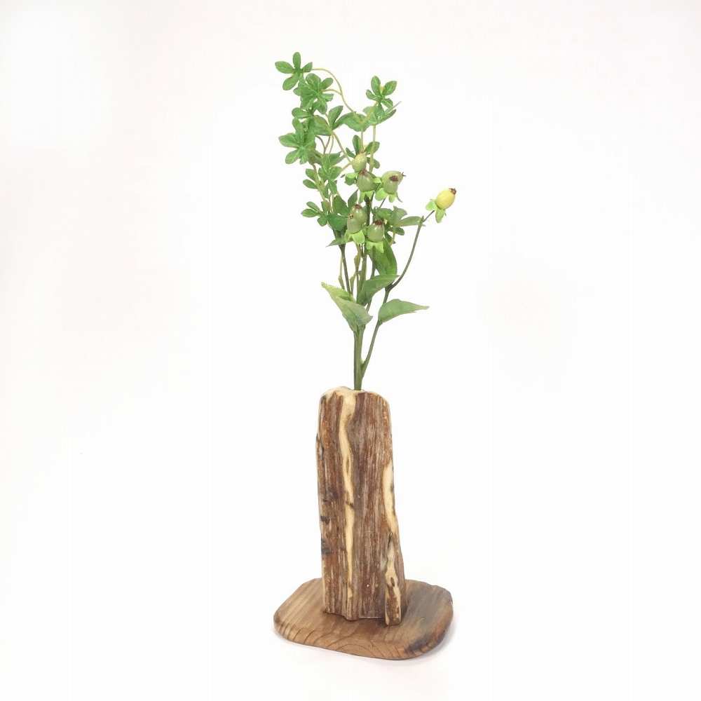 【温泉流木】ストライプにそびえる塔のような流木一輪挿し・花器 花瓶 木製 流木インテリア