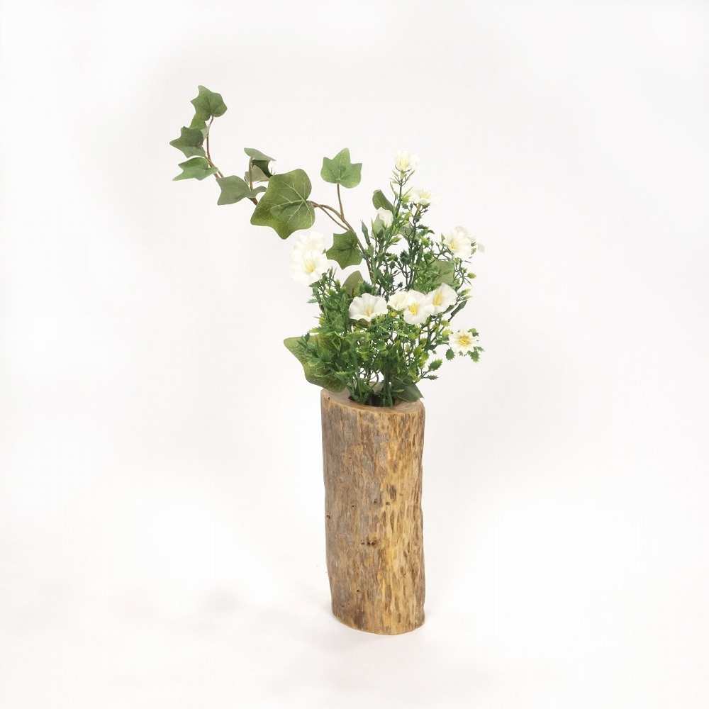 【温泉流木】少しななめ少し湾曲に立つ楕円流木の花器 花瓶 木製 流木インテリア