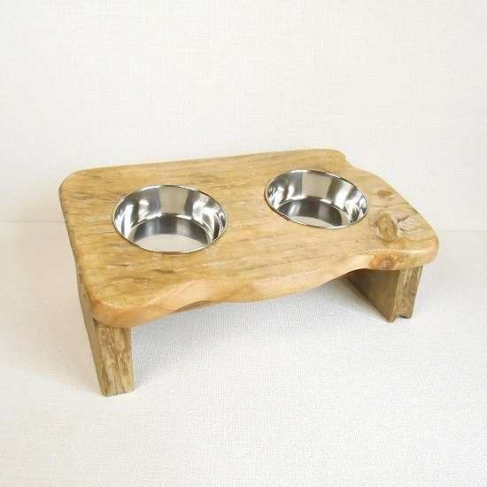 【温泉流木】曲線がかわいい小型犬猫用エサ皿スタンド 餌入れエサ台 流木インテリア