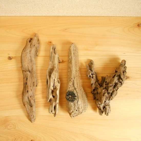 【温泉流木】穴いっぱいの海流木小サイズ4点セット 流木素材 インテリア素材 木材